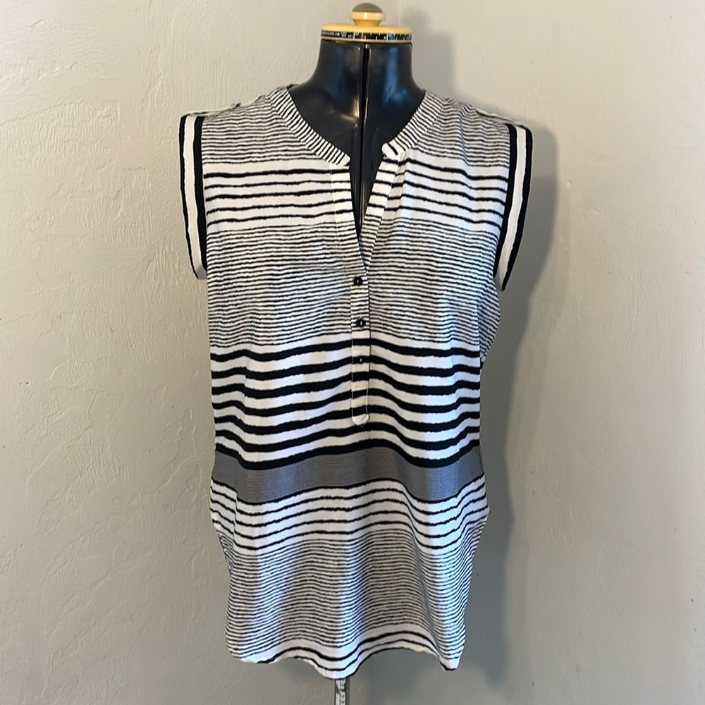 Antilla Femme Black and White Striped Sleeveless Blouse